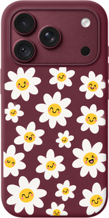 Daisy Cheer Club iPhone case design preview in Burgundy. Model-specific fit and camera openings vary.