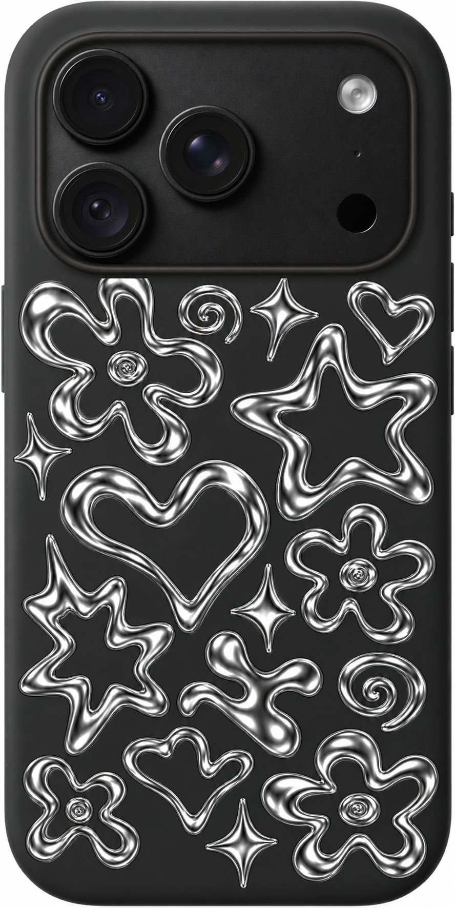 Chrome Doodle Waltz iPhone case design preview in Black. Model-specific fit and camera openings vary.