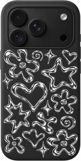 Chrome Doodle Waltz iPhone case design preview in Black. Model-specific fit and camera openings vary.