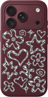 Chrome Doodle Waltz iPhone case design preview in Burgundy. Model-specific fit and camera openings vary.