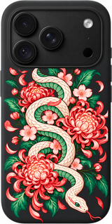 Jade Serpent Bloom iPhone case design preview in Black. Model-specific fit and camera openings vary.