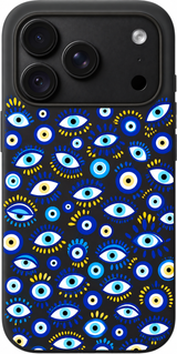 Blue Eye Mosaic iPhone case design preview in Black. Model-specific fit and camera openings vary.
