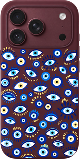 Blue Eye Mosaic iPhone case design preview in Burgundy. Model-specific fit and camera openings vary.