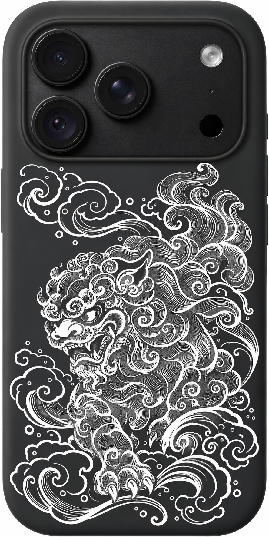 Guardian Lion Cloudsong iPhone case design preview in Black. Model-specific fit and camera openings vary.