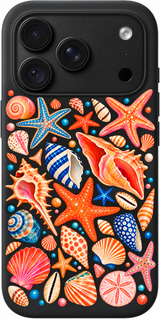 Seashell Carnival iPhone case design preview in Black. Model-specific fit and camera openings vary.
