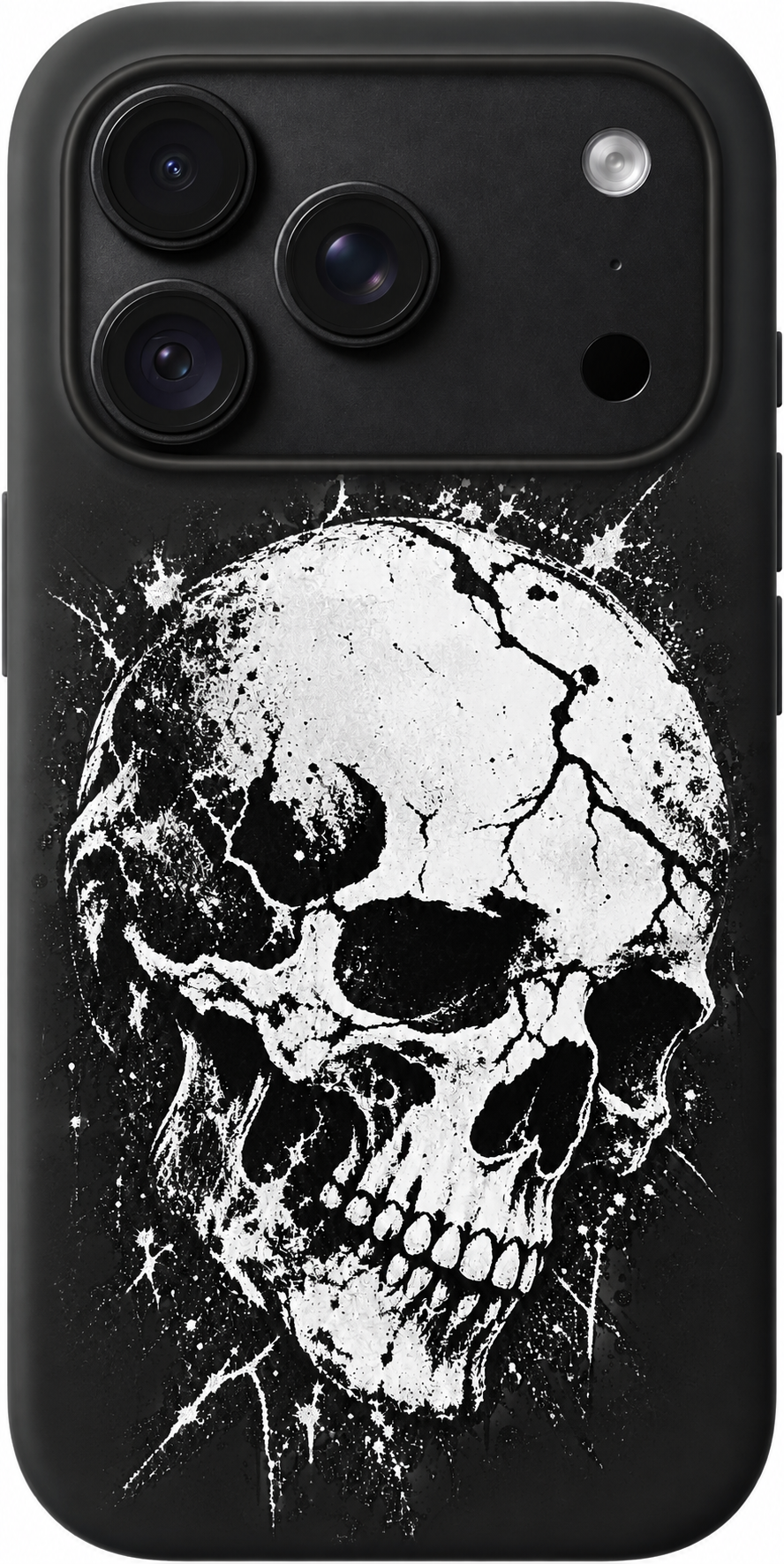 Distressed Skull Echo iPhone case design preview in Black. Model-specific fit and camera openings vary.
