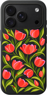 Tulip Coral Waltz iPhone case design preview in Black. Model-specific fit and camera openings vary.