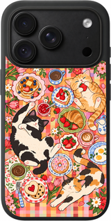 Breakfast Cat Picnic iPhone case design preview in Black. Model-specific fit and camera openings vary.