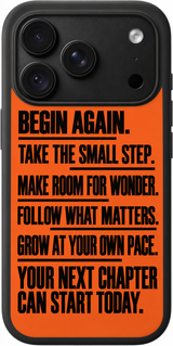 Begin Again Notes iPhone case design preview in Black. Model-specific fit and camera openings vary.