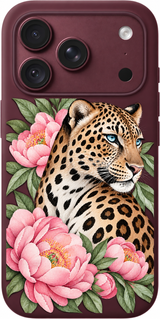 Peony Leopard Reverie iPhone case design preview in Burgundy. Model-specific fit and camera openings vary.
