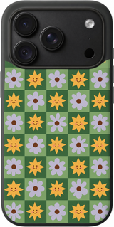 Garden Checker Cheer iPhone case design preview in Black. Model-specific fit and camera openings vary.