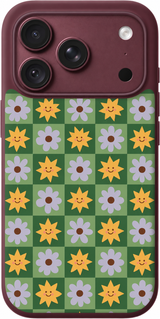 Garden Checker Cheer iPhone case design preview in Burgundy. Model-specific fit and camera openings vary.
