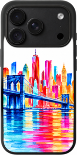 City Prism Reflections iPhone case design preview in Black. Model-specific fit and camera openings vary.