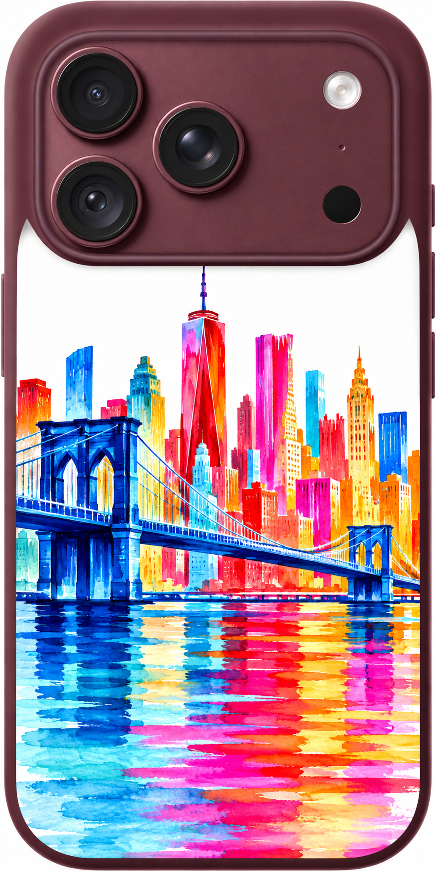City Prism Reflections iPhone case design preview in Burgundy. Model-specific fit and camera openings vary.