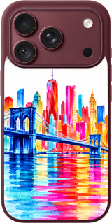 City Prism Reflections iPhone case design preview in Burgundy. Model-specific fit and camera openings vary.
