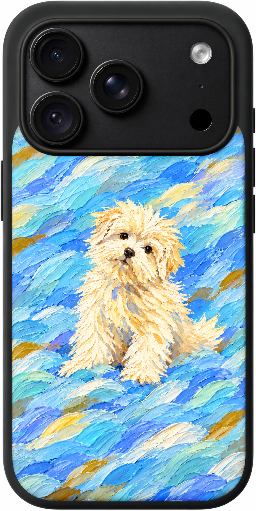 Blue Breeze Pup iPhone case design preview in Black. Model-specific fit and camera openings vary.