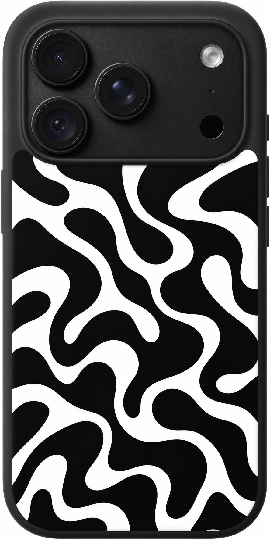 Monochrome Meander iPhone case design preview in Black. Model-specific fit and camera openings vary.