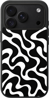 Monochrome Meander iPhone case design preview in Black. Model-specific fit and camera openings vary.
