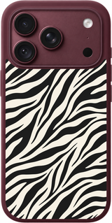 Zebra Current iPhone case design preview in Burgundy. Model-specific fit and camera openings vary.