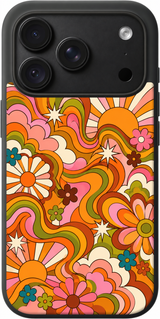Seventies Sunwave iPhone case design preview in Black. Model-specific fit and camera openings vary.