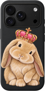 Crowned Bunny Reverie iPhone case design preview in Black. Model-specific fit and camera openings vary.
