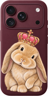 Crowned Bunny Reverie iPhone case design preview in Burgundy. Model-specific fit and camera openings vary.
