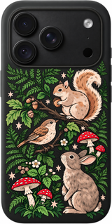 Woodland Starlight iPhone case design preview in Black. Model-specific fit and camera openings vary.
