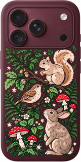 Woodland Starlight iPhone case design preview in Burgundy. Model-specific fit and camera openings vary.