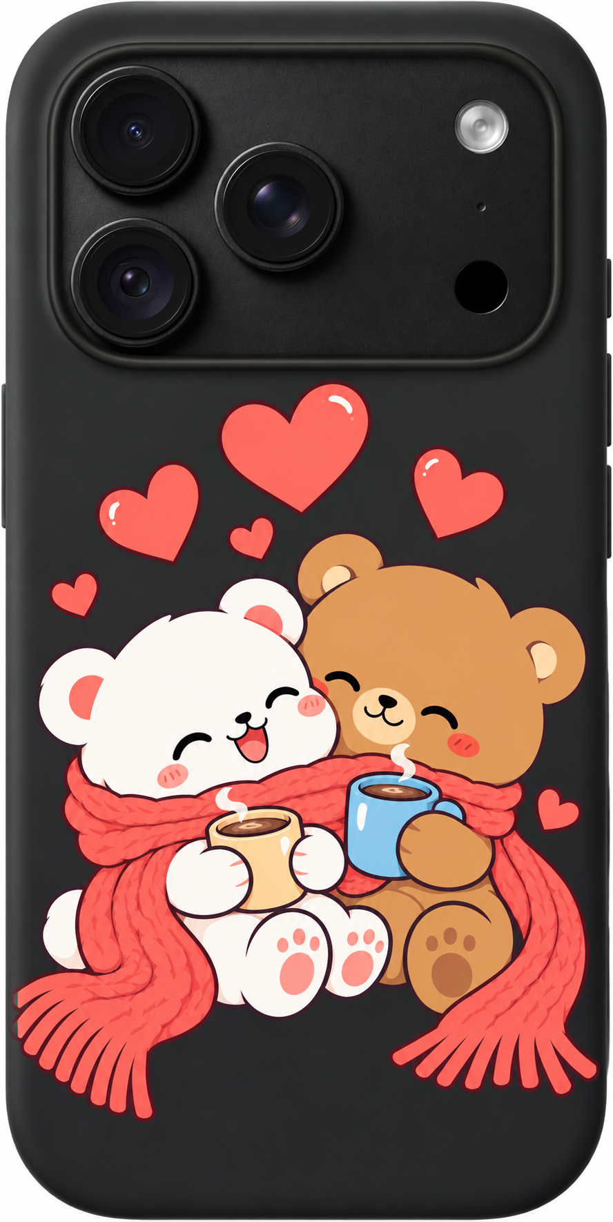 Cozy Cub Together iPhone case design preview in Black. Model-specific fit and camera openings vary.