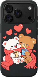 Cozy Cub Together iPhone case design preview in Black. Model-specific fit and camera openings vary.