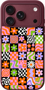 Retro Patchwork Fiesta iPhone case design preview in Burgundy. Model-specific fit and camera openings vary.