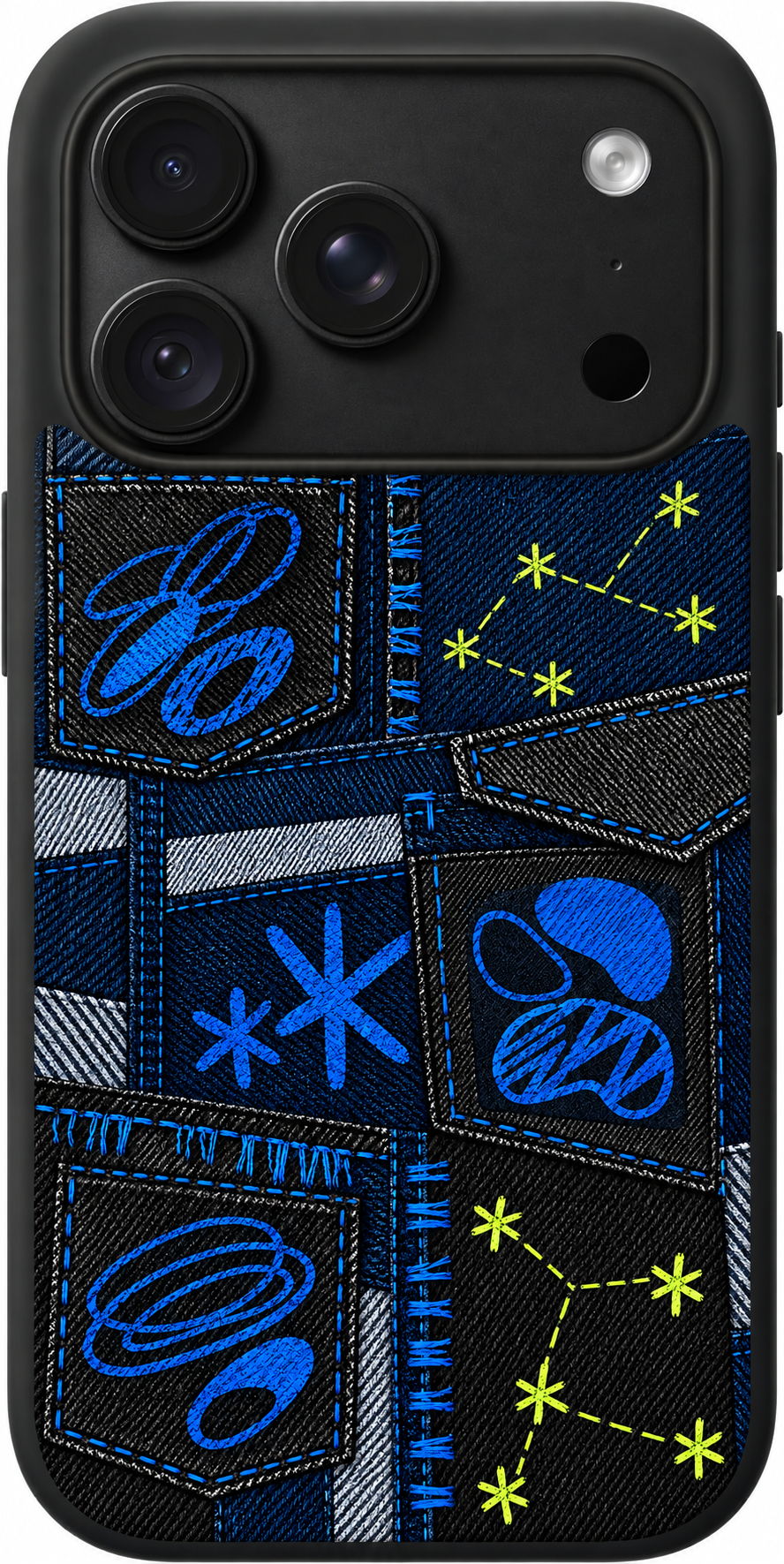 Midnight Pocket Doodles iPhone case design preview in Black. Model-specific fit and camera openings vary.