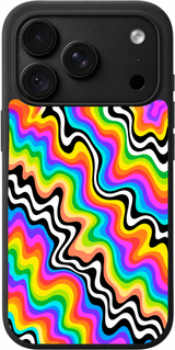 Rainbow Melt Rhythm iPhone case design preview in Black. Model-specific fit and camera openings vary.