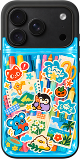 Creative Sticker Stash iPhone case design preview in Black. Model-specific fit and camera openings vary.