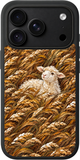 Wheatfield Lamb Reverie iPhone case design preview in Black. Model-specific fit and camera openings vary.