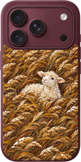 Wheatfield Lamb Reverie iPhone case design preview in Burgundy. Model-specific fit and camera openings vary.