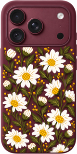 Golden Daisy Stems iPhone case design preview in Burgundy. Model-specific fit and camera openings vary.