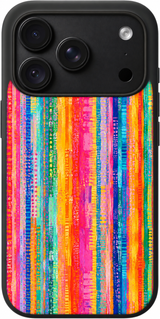 Prismatic Stripe Tapestry iPhone case design preview in Black. Model-specific fit and camera openings vary.
