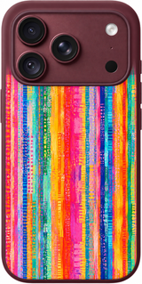 Prismatic Stripe Tapestry iPhone case design preview in Burgundy. Model-specific fit and camera openings vary.