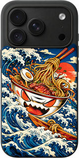 Ramen Wave Rider iPhone case design preview in Black. Model-specific fit and camera openings vary.