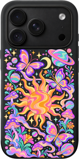 Cosmic Garden Waltz iPhone case design preview in Black. Model-specific fit and camera openings vary.