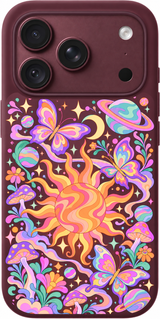 Cosmic Garden Waltz iPhone case design preview in Burgundy. Model-specific fit and camera openings vary.