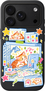 Creative Cat Overtime iPhone case design preview in Black. Model-specific fit and camera openings vary.