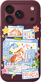 Creative Cat Overtime iPhone case design preview in Burgundy. Model-specific fit and camera openings vary.
