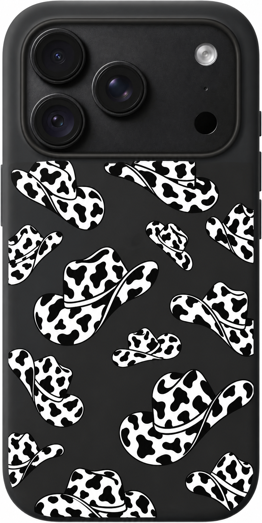 Cowgirl Hat Shuffle iPhone case design preview in Black. Model-specific fit and camera openings vary.