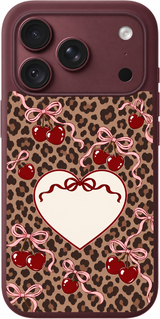 Cherry Leopard Keepsake iPhone case design preview in Burgundy. Model-specific fit and camera openings vary.