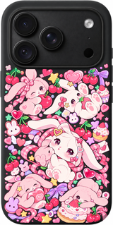 Bunny Sticker Social iPhone case design preview in Black. Model-specific fit and camera openings vary.
