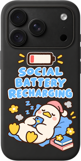 Social Battery Break iPhone case design preview in Black. Model-specific fit and camera openings vary.