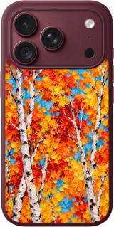 Autumn Birch Blaze iPhone case design preview in Burgundy. Model-specific fit and camera openings vary.