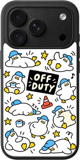 Duck Off Duty iPhone case design preview in Black. Model-specific fit and camera openings vary.